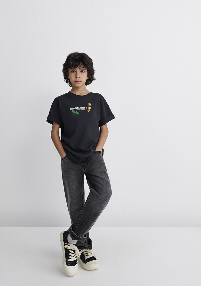  Mavi Baskılı Antrasit Tişört Oversize / Geniş Kesim 6610275-70087