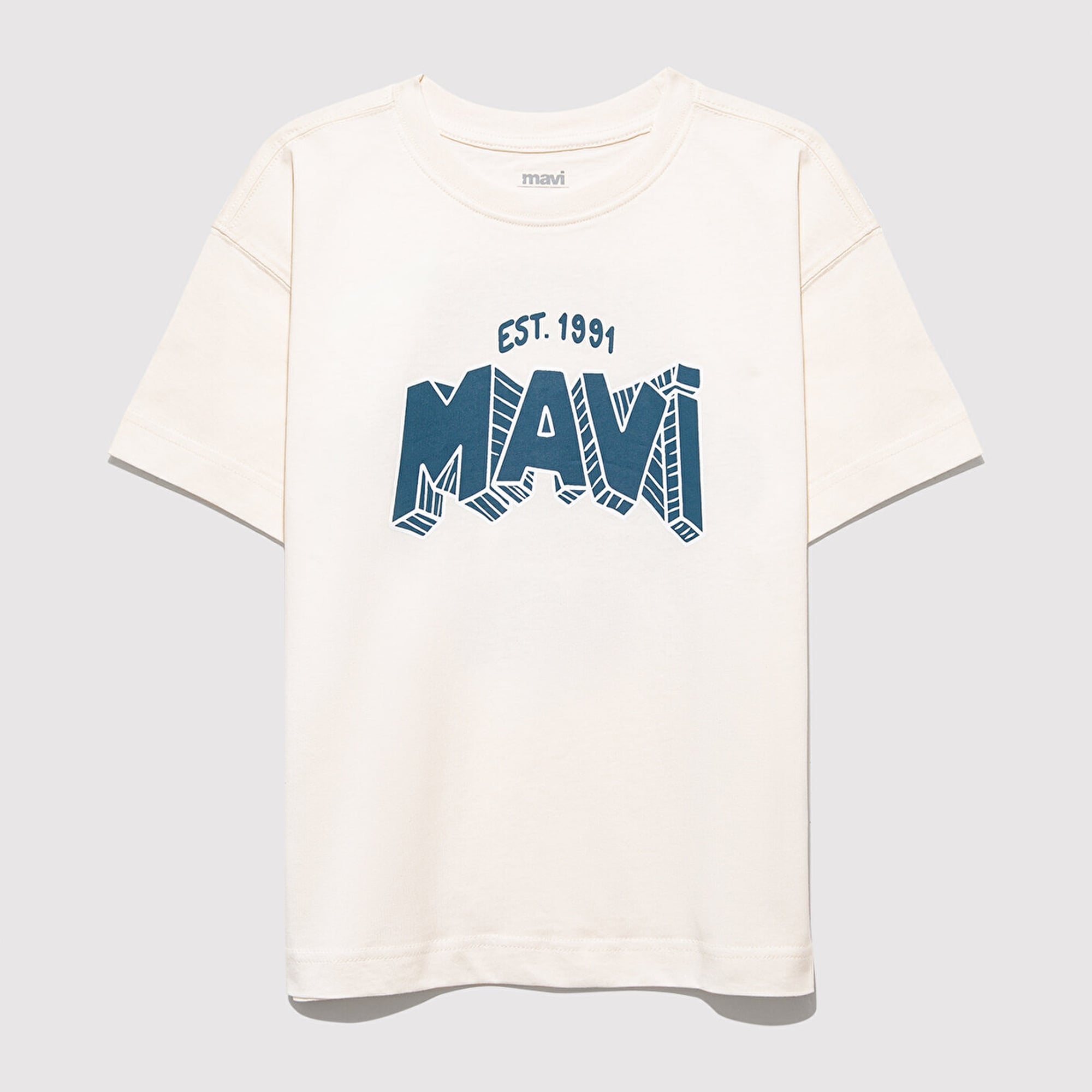 Mavi Mavi Baskılı Ekru Tişört Oversize / Geniş Kesim 6610339-70057