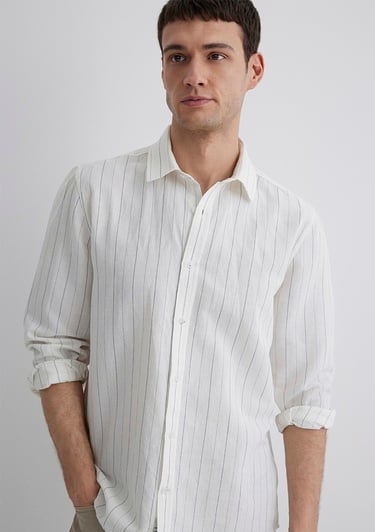  Mavi Çizgili Beyaz Gömlek Regular Fit / Normal Kesim 0211515-620