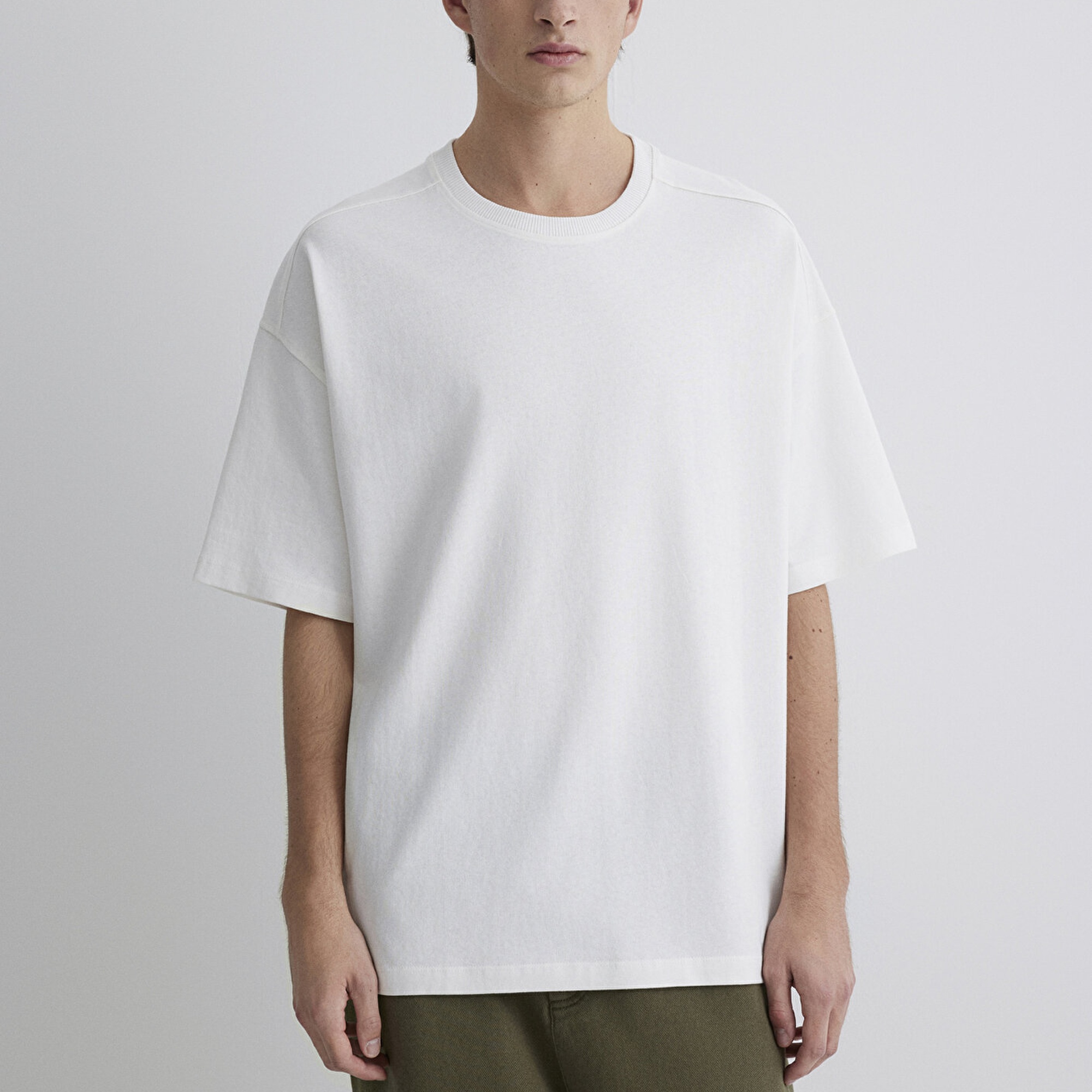 Mavi Ekru Basic Tişört Oversize / Geniş Kesim 0612641-70057