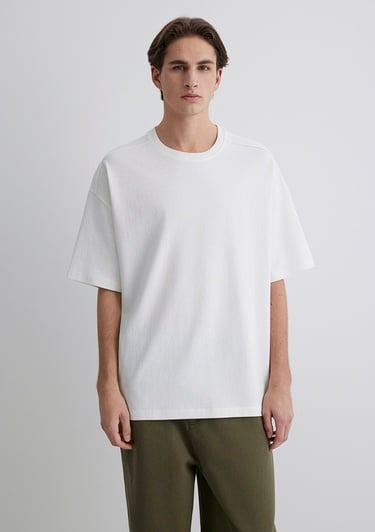  Mavi Ekru Basic Tişört Oversize / Geniş Kesim 0612641-70057