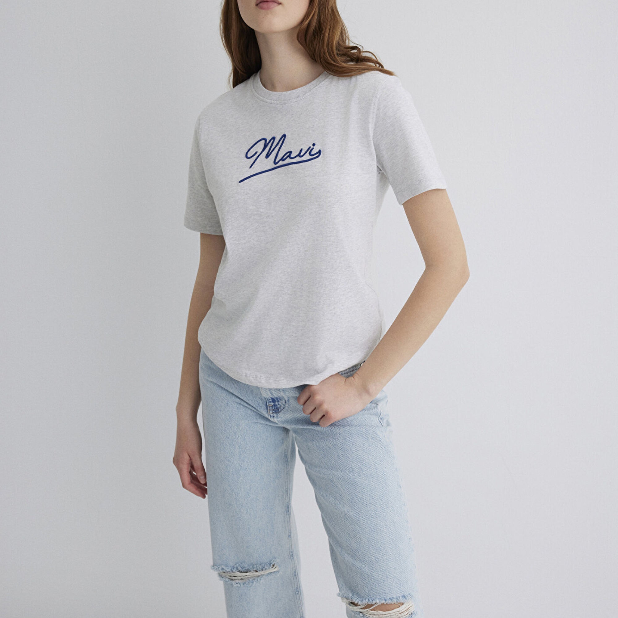 Mavi Mavi Nakışlı Gri Tişört Regular Fit / Normal Kesim 1612421-87033