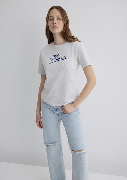  Mavi Mavi Nakışlı Gri Tişört Regular Fit / Normal Kesim 1612421-87033