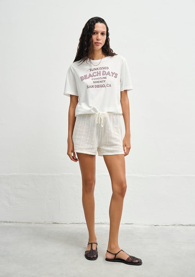  Mavi Baskılı Ekru Tişört Regular Fit / Normal Kesim 1613183-70057