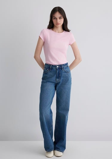  Mavi Pembe Basic Tişört Slim Fit / Dar Kesim 1613119-71008
