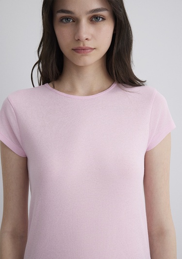  Mavi Pembe Basic Tişört Slim Fit / Dar Kesim 1613119-71008