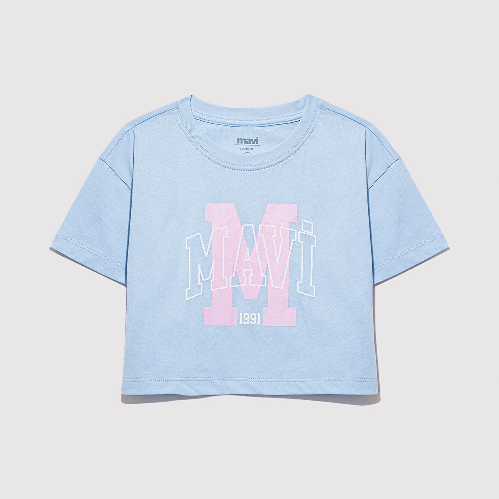 Mavi M Logo Baskılı Mavi Tişört Loose Fit / Bol Rahat Kesim 7610276-80213