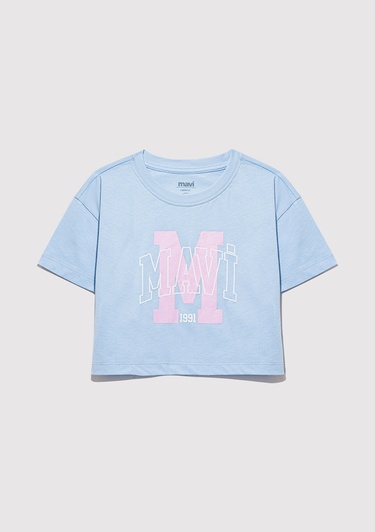  Mavi M Logo Baskılı Mavi Tişört Loose Fit / Bol Rahat Kesim 7610276-80213