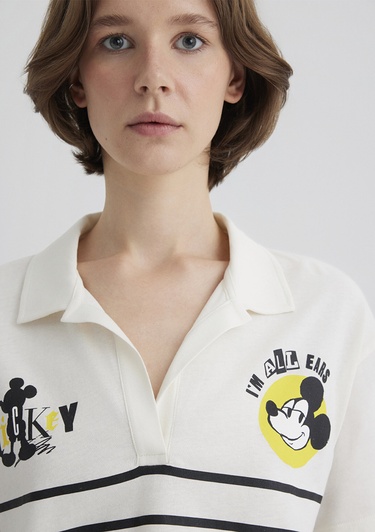  Mavi Mickey Mouse Baskılı Çizgili Tişört Regular Fit / Normal Kesim 1612853-85308