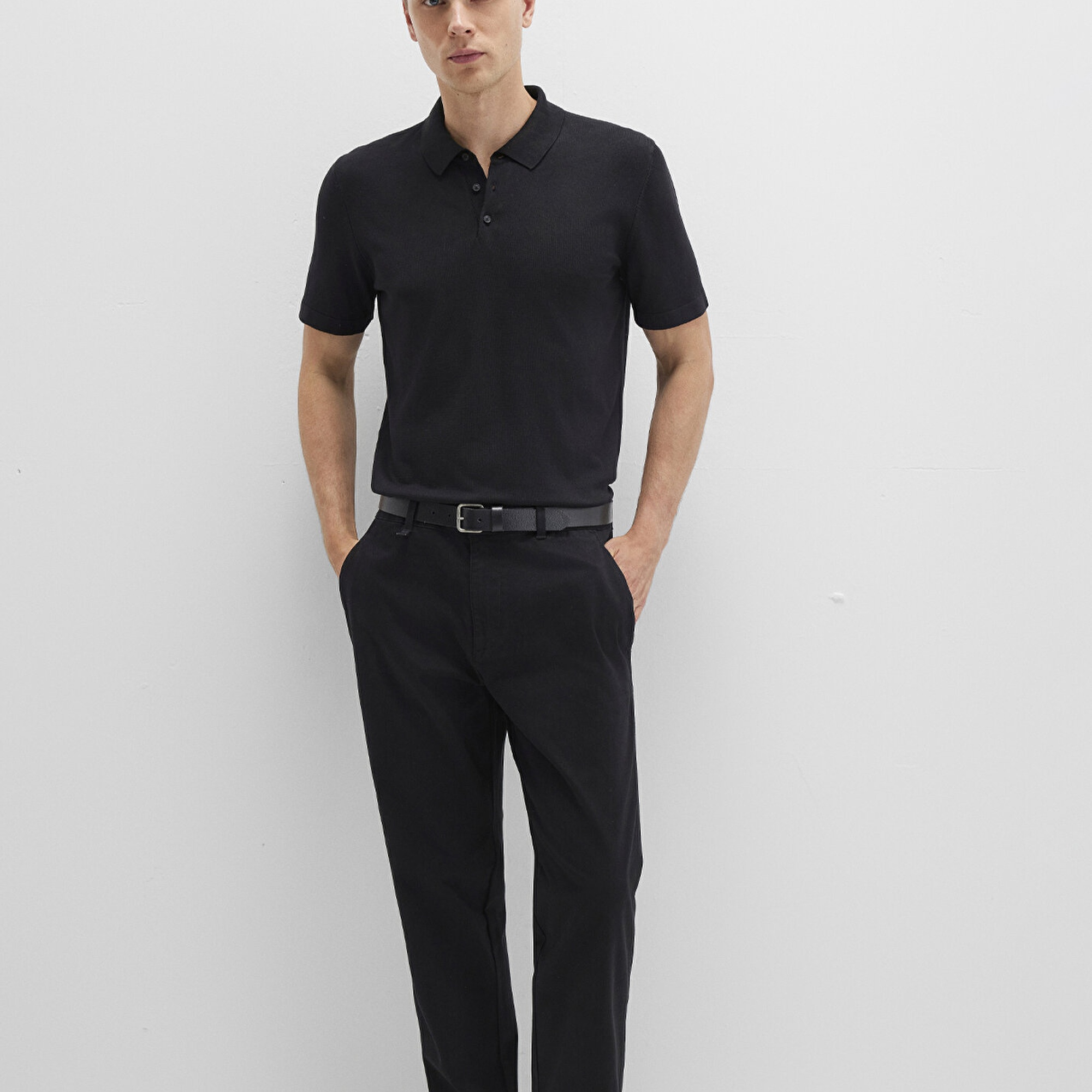 Mavi Siyah Triko Polo Fitted / Vücuda Oturan Kesim 0710249-900