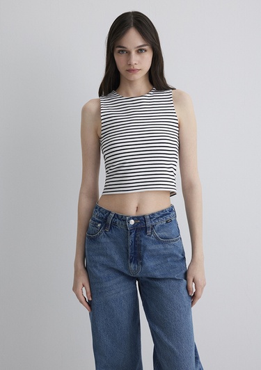  Mavi Çizgili Halter Atlet Crop / Kısa Kesim 1613118-85407