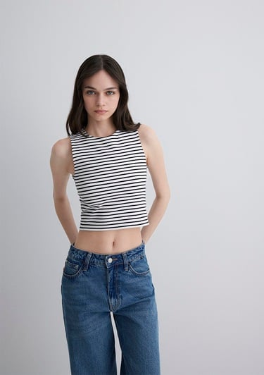  Mavi Çizgili Halter Atlet Crop / Kısa Kesim 1613118-85407