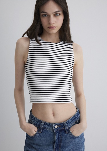  Mavi Çizgili Halter Atlet Crop / Kısa Kesim 1613118-85407