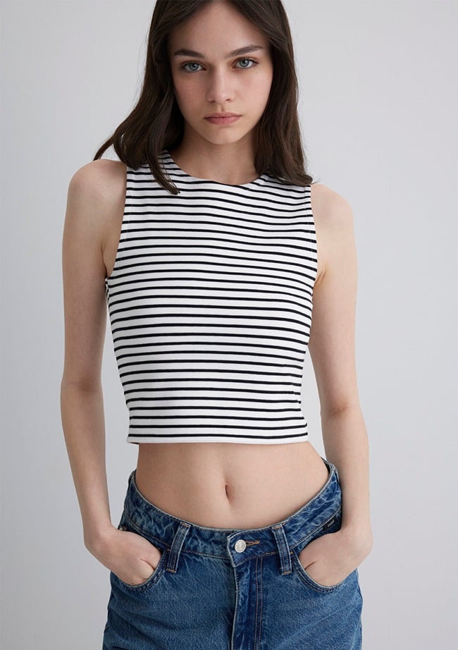  Mavi Çizgili Halter Atlet Crop / Kısa Kesim 1613118-85407