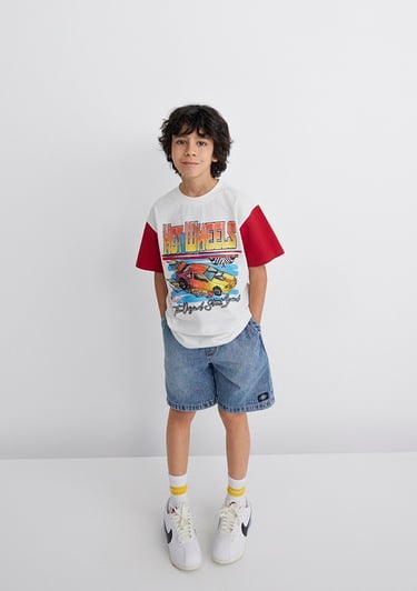  Mavi Hot Wheels Baskılı Ekru Tişört Loose Fit / Bol Rahat Kesim 6610304-70057