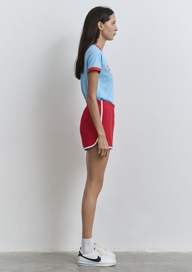  Mavi Biye Detaylı Kırmızı Şort 1410185-70467