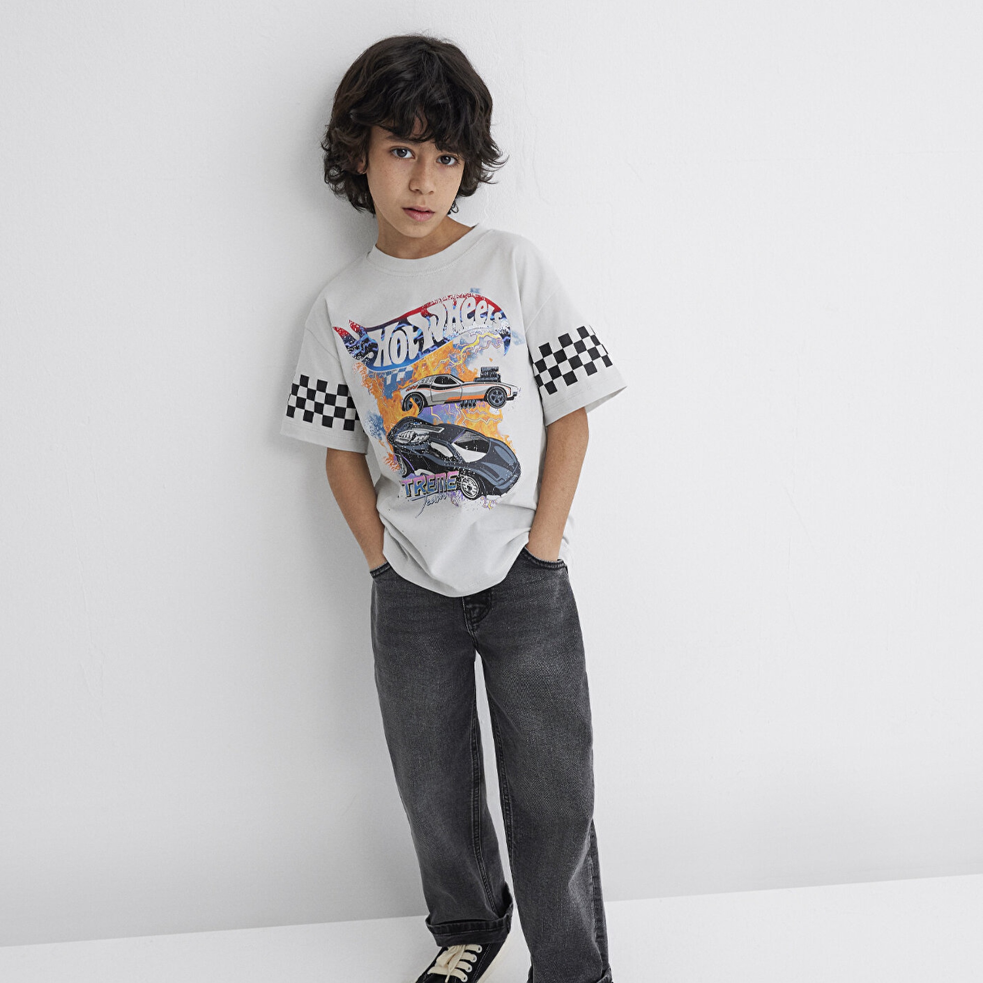Mavi Hot Wheels Baskılı Gri Tişört Loose Fit / Bol Rahat Kesim 6610303-80618