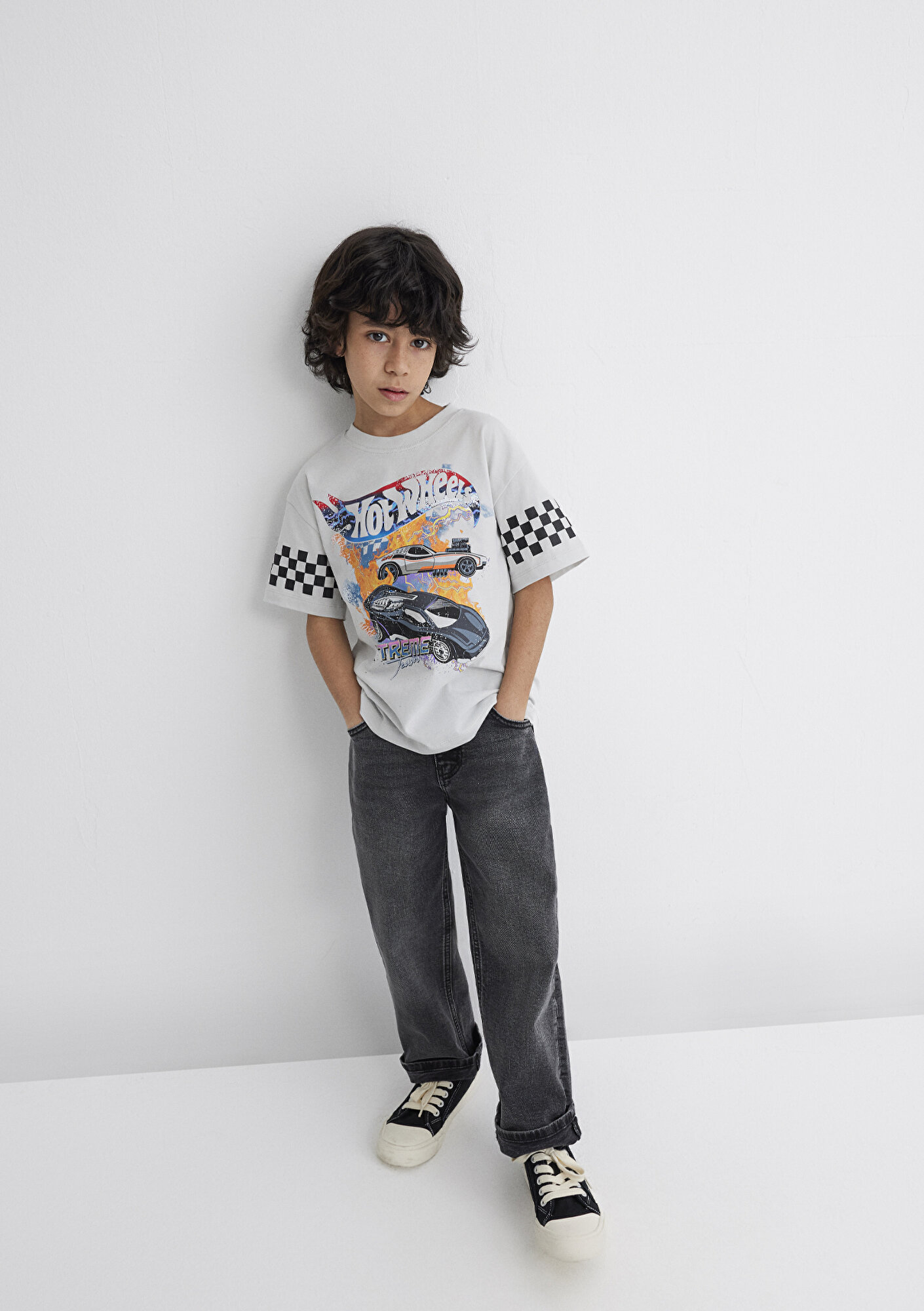  Mavi Hot Wheels Baskılı Gri Tişört Loose Fit / Bol Rahat Kesim 6610303-80618