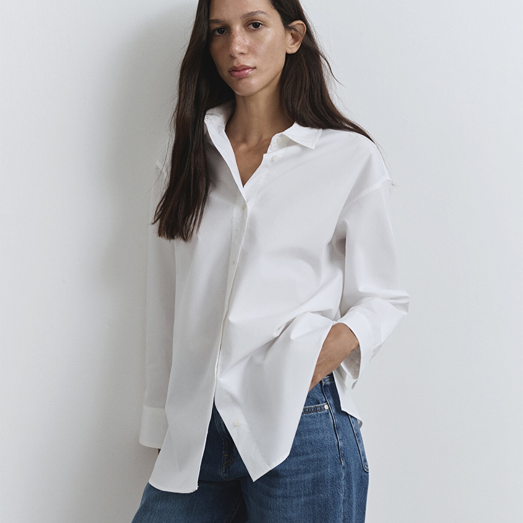 Mavi Beyaz Gömlek Oversize / Geniş Kesim 1211088-620