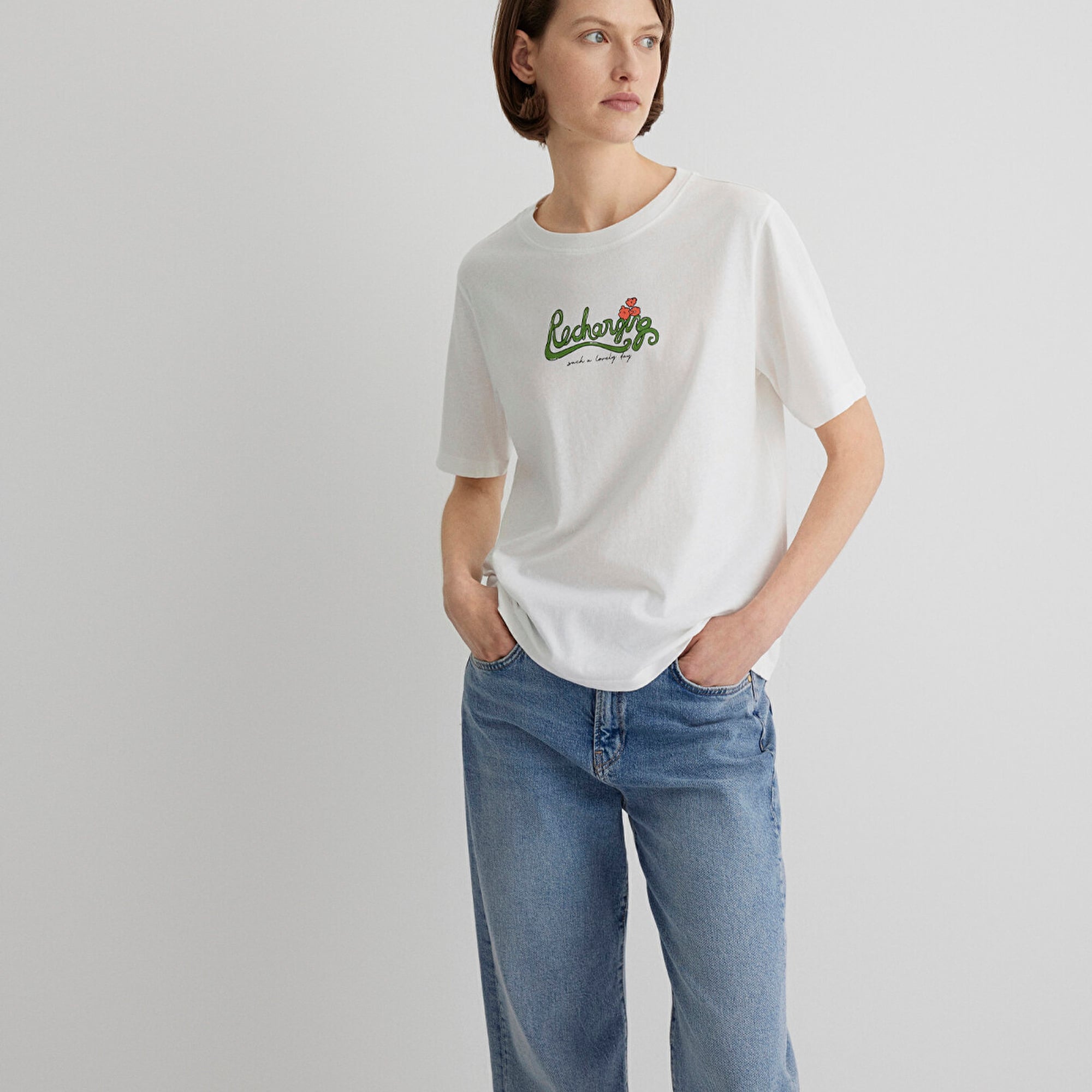 Mavi Kedi Baskılı Ekru Tişört Regular Fit / Normal Kesim 1613166-70057