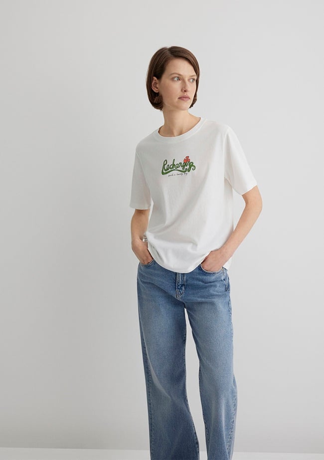  Mavi Kedi Baskılı Ekru Tişört Regular Fit / Normal Kesim 1613166-70057