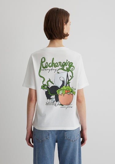  Mavi Kedi Baskılı Ekru Tişört Regular Fit / Normal Kesim 1613166-70057