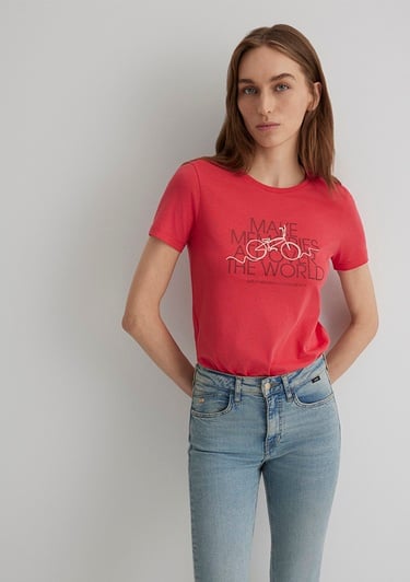  Mavi Bisiklet Baskılı Kırmızı Tişört Slim Fit / Dar Kesim 1613190-71083