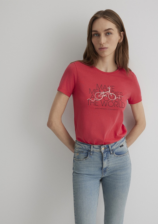  Mavi Bisiklet Baskılı Kırmızı Tişört Slim Fit / Dar Kesim 1613190-71083