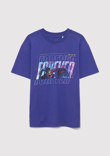  Mavi Batman Baskılı Mor Tişört Loose Fit / Bol Rahat Kesim 6610295-70908