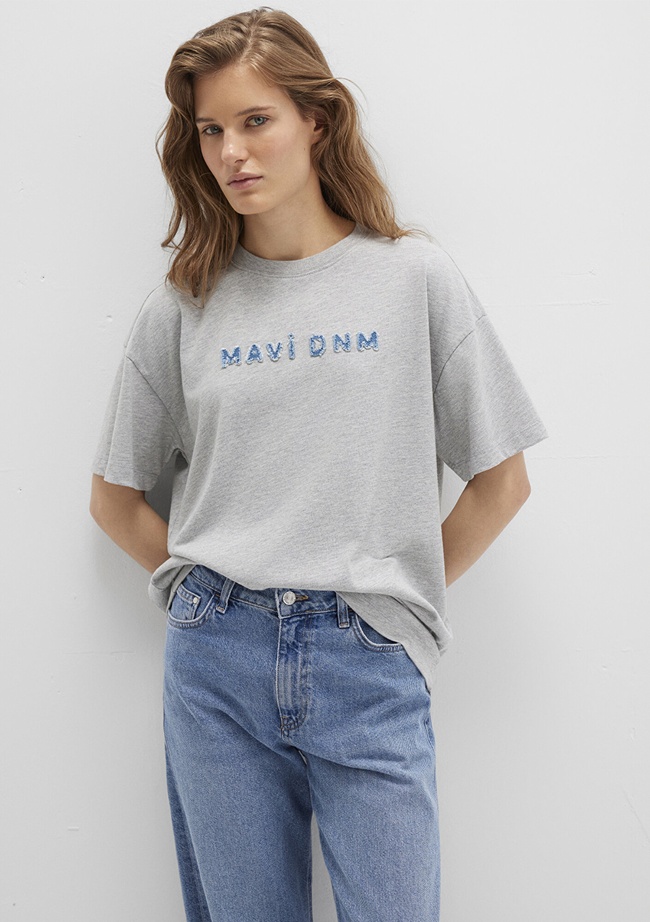  Mavi Mavi Baskılı Gri Tişört Loose Fit / Bol Rahat Kesim 1613146-83096