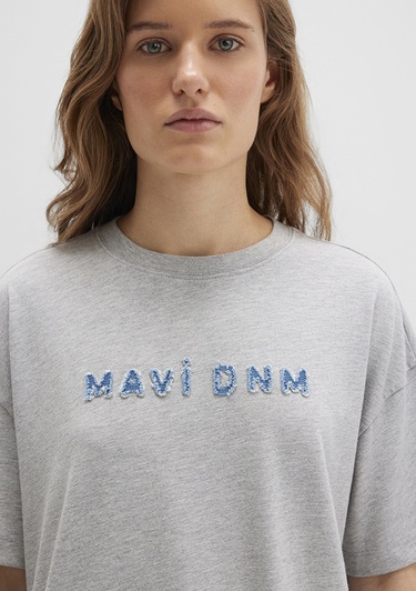  Mavi Mavi Baskılı Gri Tişört Loose Fit / Bol Rahat Kesim 1613146-83096