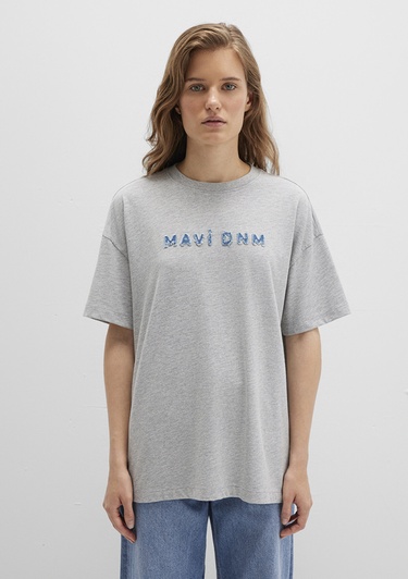  Mavi Mavi Baskılı Gri Tişört Loose Fit / Bol Rahat Kesim 1613146-83096
