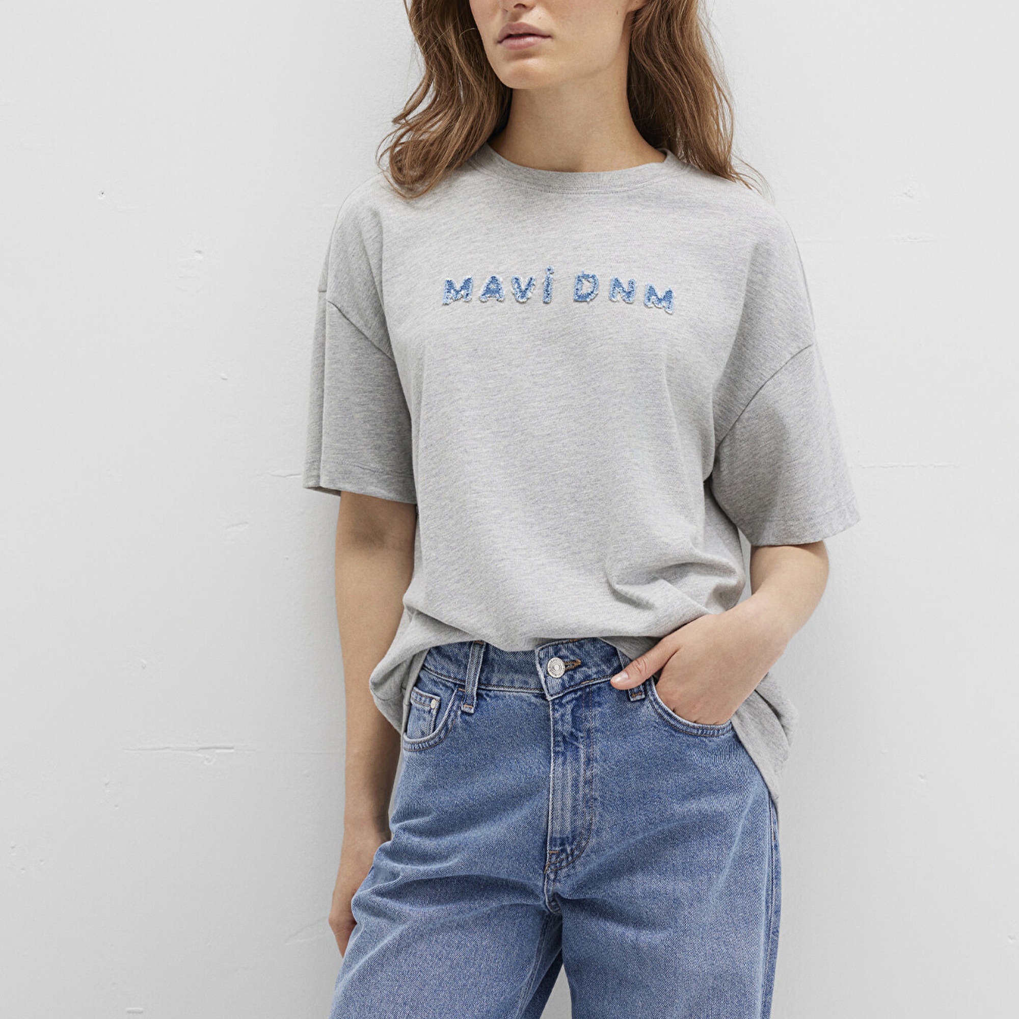 Mavi Mavi Baskılı Gri Tişört Loose Fit / Bol Rahat Kesim 1613146-83096