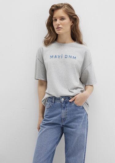  Mavi Mavi Baskılı Gri Tişört Loose Fit / Bol Rahat Kesim 1613146-83096