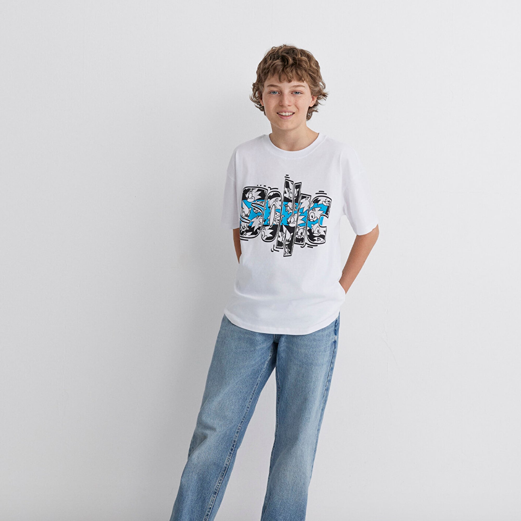 Mavi Sonic Baskılı Tişört Oversize / Geniş Kesim 6610306-620