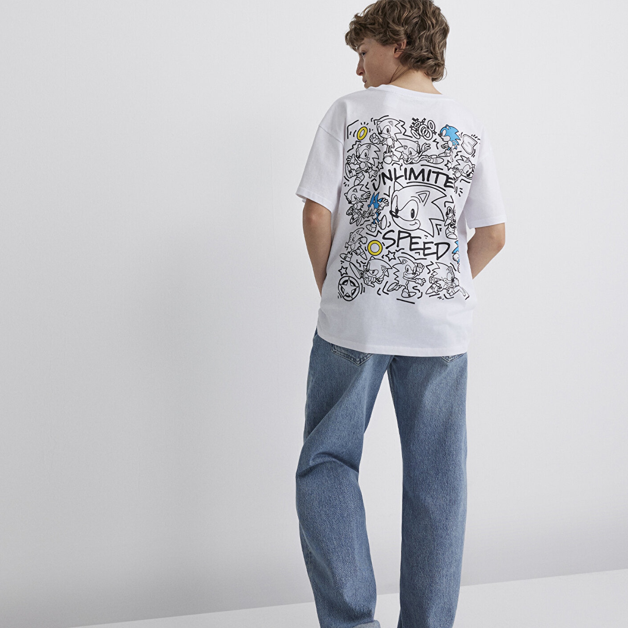 Mavi Sonic Baskılı Tişört Oversize / Geniş Kesim 6610306-620