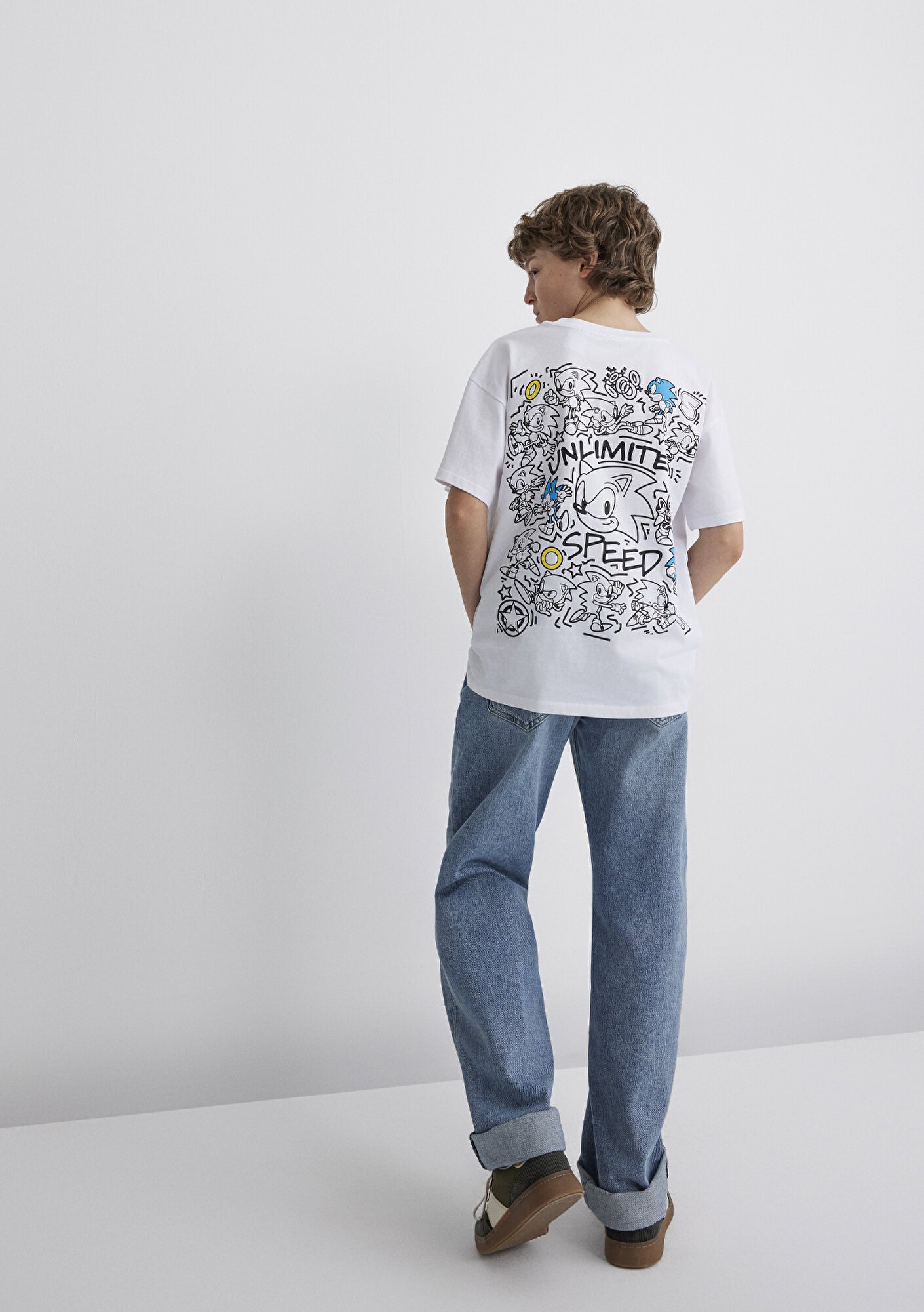  Mavi Sonic Baskılı Tişört Oversize / Geniş Kesim 6610306-620