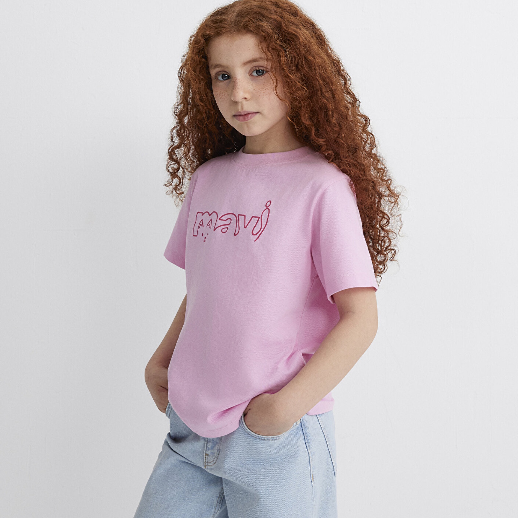 Mavi Mavi Logo Kedi Baskılı Pembe Tişört Regular Fit / Normal Kesim 7610338-70973