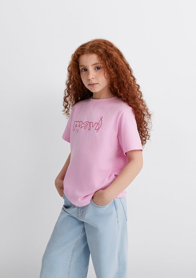  Mavi Mavi Logo Kedi Baskılı Pembe Tişört Regular Fit / Normal Kesim 7610338-70973