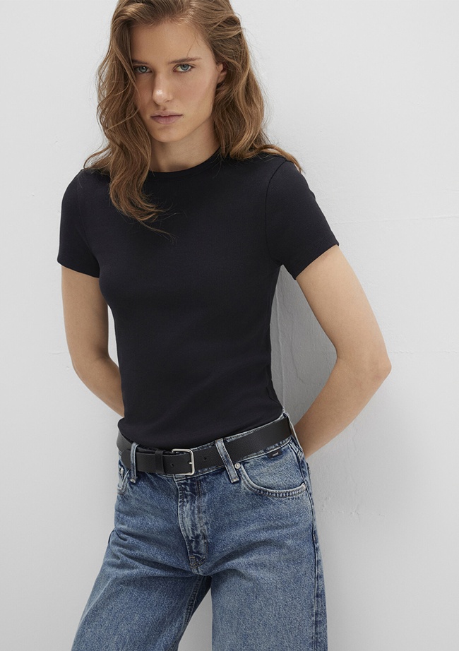  Mavi Siyah Basic Tişört Fitted / Vücuda Oturan Kesim 1613081-900