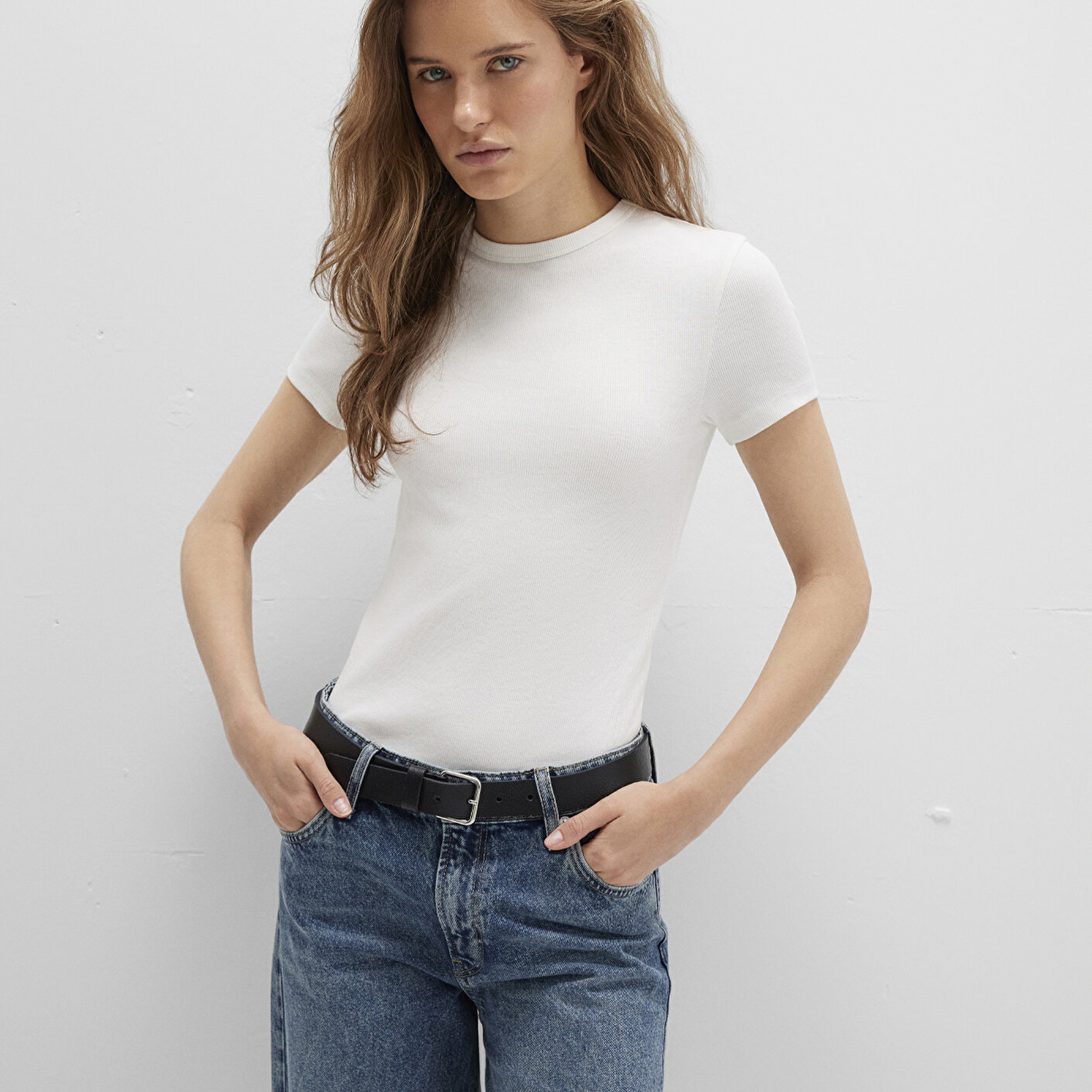 Mavi Beyaz Basic Tişört Fitted / Vücuda Oturan Kesim 1613081-70057