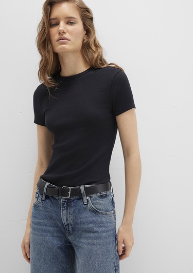  Mavi Siyah Basic Tişört Fitted / Vücuda Oturan Kesim 1613081-900