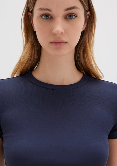  Mavi Lacivert Basic Crop Tişört Crop / Kısa Kesim 1600814-85315