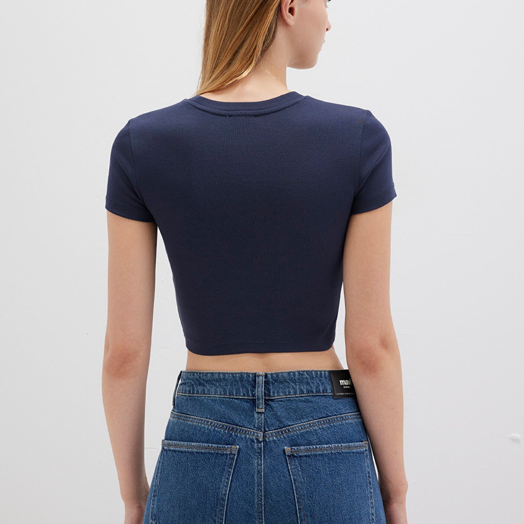 Mavi Lacivert Basic Crop Tişört Crop / Kısa Kesim 1600814-85315