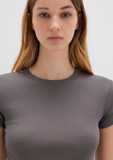  Mavi Gri Basic Crop Tişört Crop / Kısa Kesim 1600814-70095
