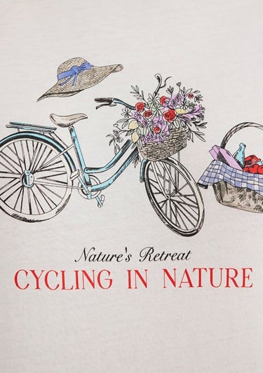  Mavi Bisiklet Baskılı Ekru Tişört Semi Slim Fit / Yarı Dar Kesim 1613198-70057