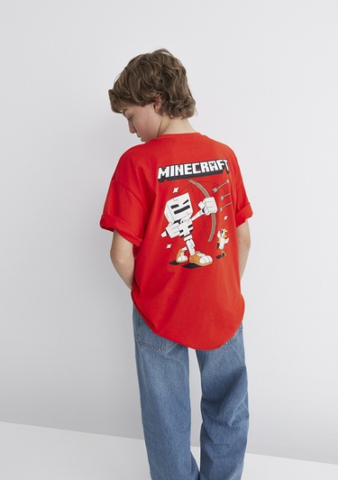  Mavi Minecraft Baskılı Kırmızı Tişört Oversize / Geniş Kesim 6610343-88523