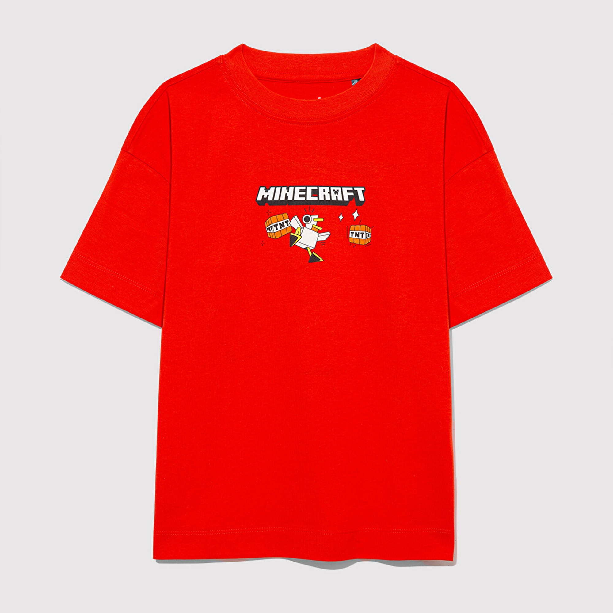 Mavi Minecraft Baskılı Kırmızı Tişört Oversize / Geniş Kesim 6610343-88523