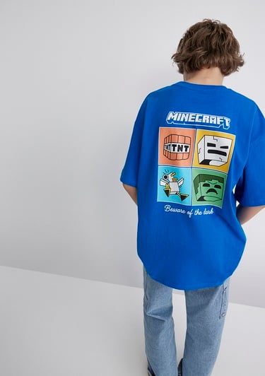  Mavi Minecraft Baskılı Mavi Tişört Oversize / Geniş Kesim 6610342-82491