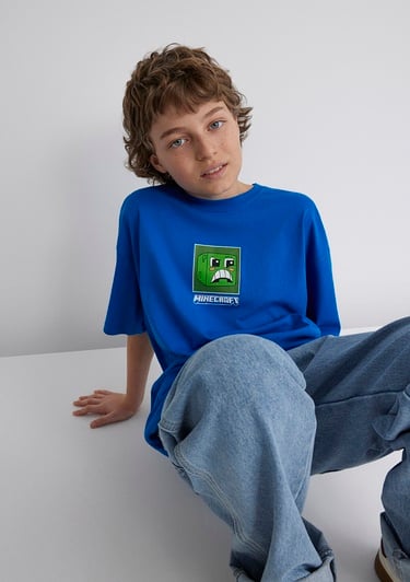  Mavi Minecraft Baskılı Mavi Tişört Oversize / Geniş Kesim 6610342-82491